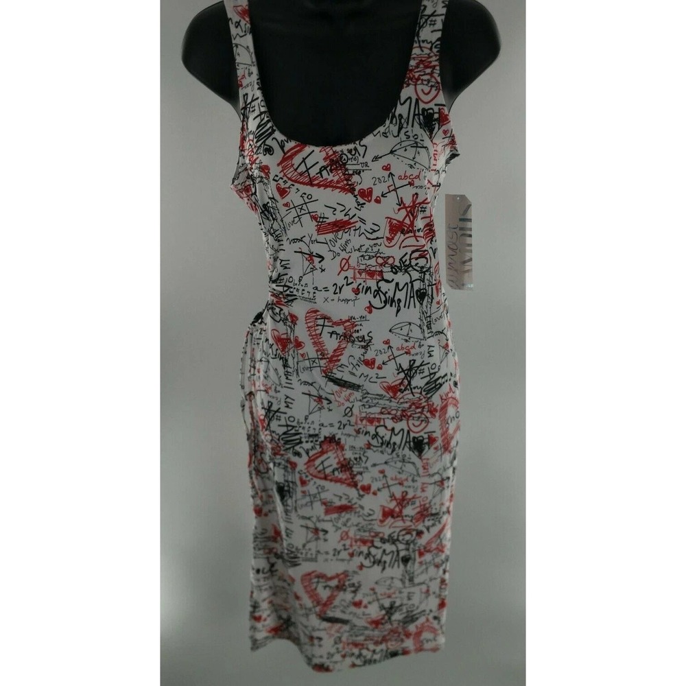 Almost Famous White Red Black Scribble Graffiti Print Cut Out Tank Dress Medium